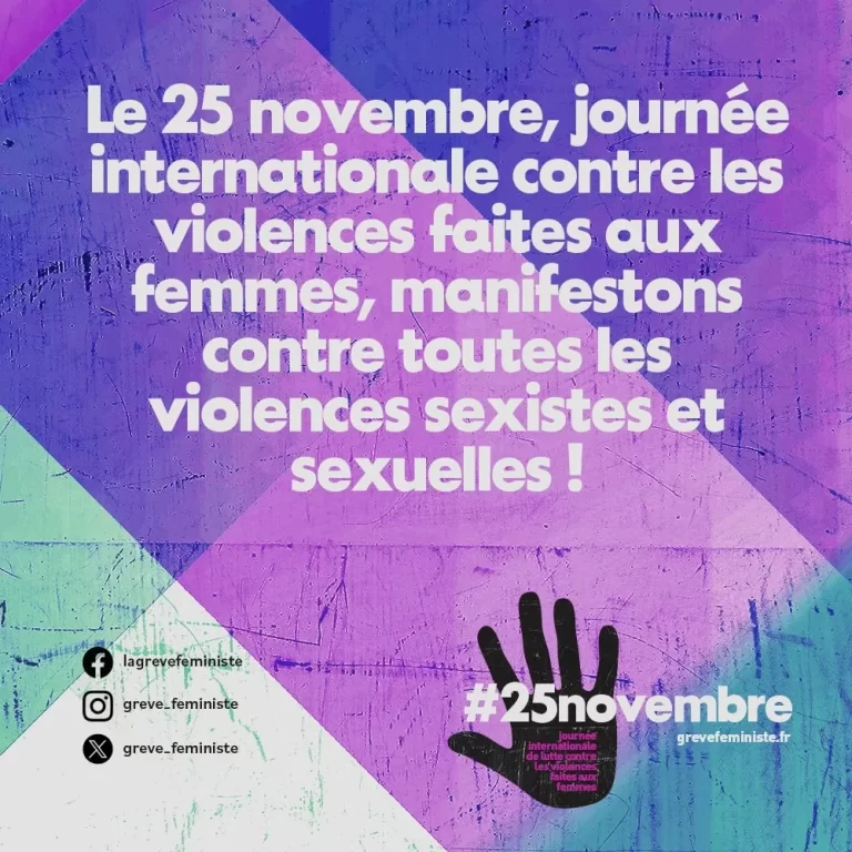 Le 25 novembre, journée internationale contre les violences faites aux femmes, manifestons contre toutes les violences sexistes et sexuelles !