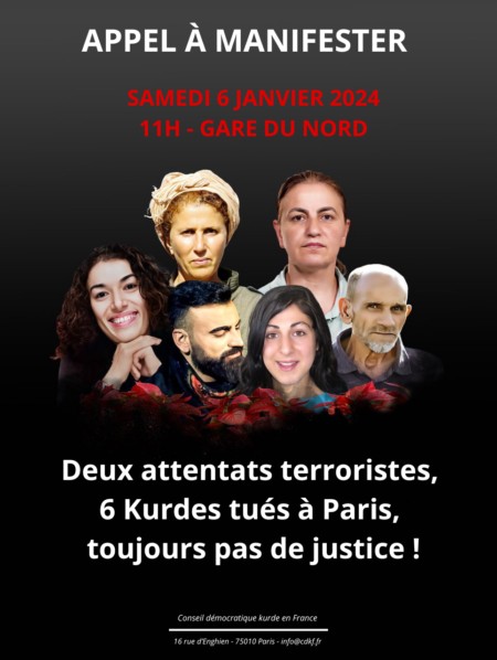 Dans la rue le 6 janvier pour les Kurdes assassinées à Paris