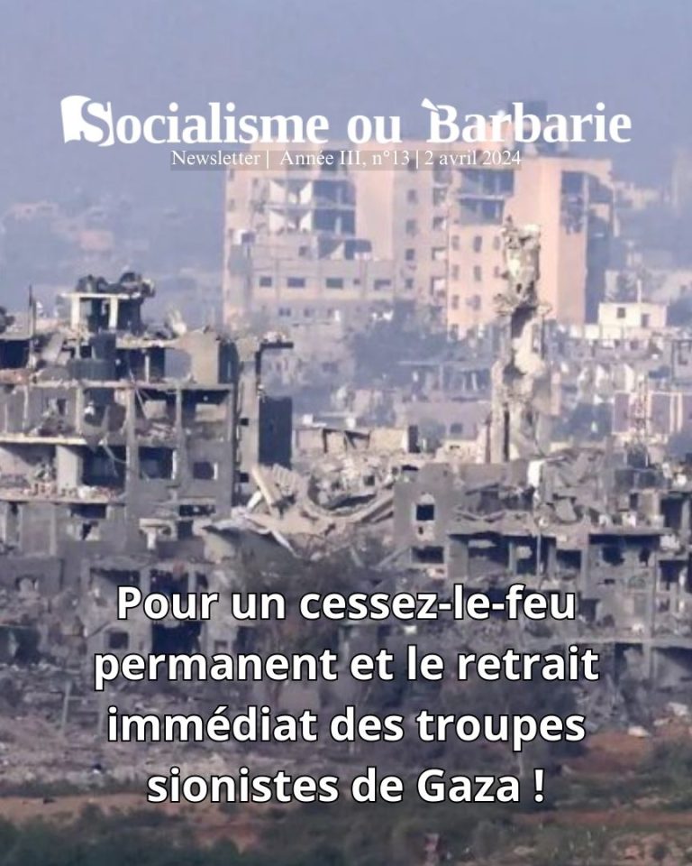 Pour un cessez-le-feu permanent et le retrait immédiat des troupes sionistes de Gaza !